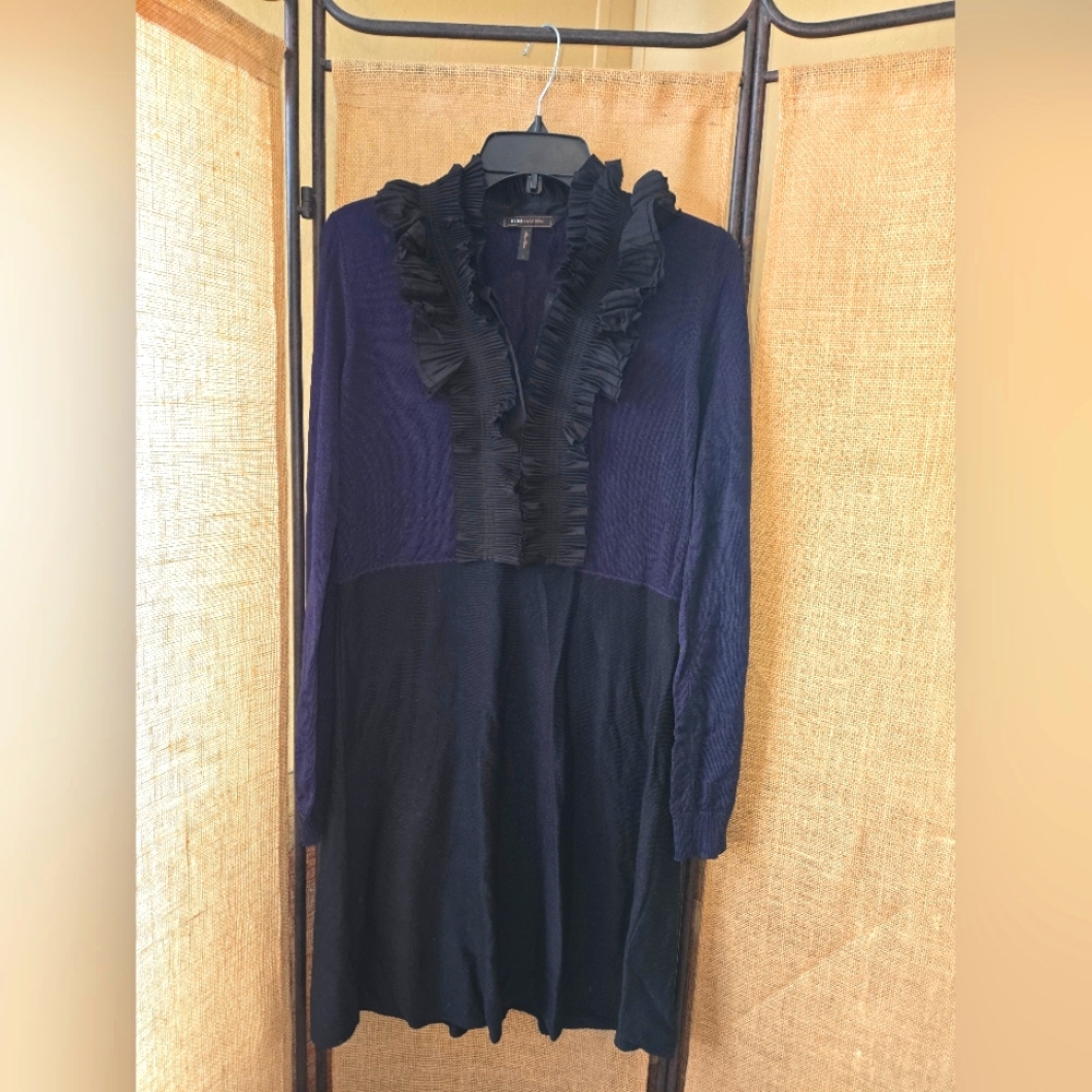 NWOT Women's BCBG MAXAZRIA Black and Navy Ruffled Dress Size Large